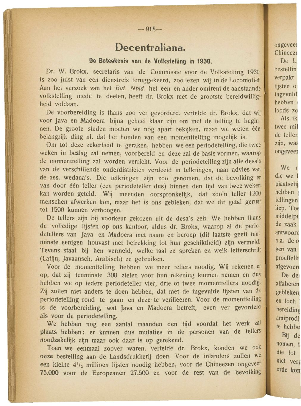 918- Decentraliana. De Beteekenis van de Volkstelling in 1930. Dr. W.