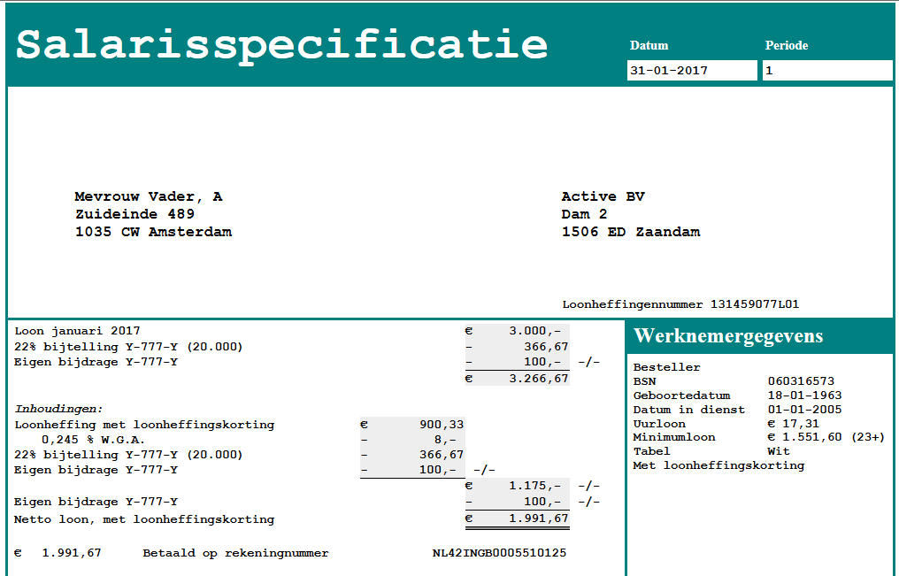 tabblad 'Loon' de bijtelling privé-gebruik auto van 266,67 terug. Vanzelfsprekend wordt ook nu dezelfde bijtelling onderaan de loonberekening weer ingehouden.