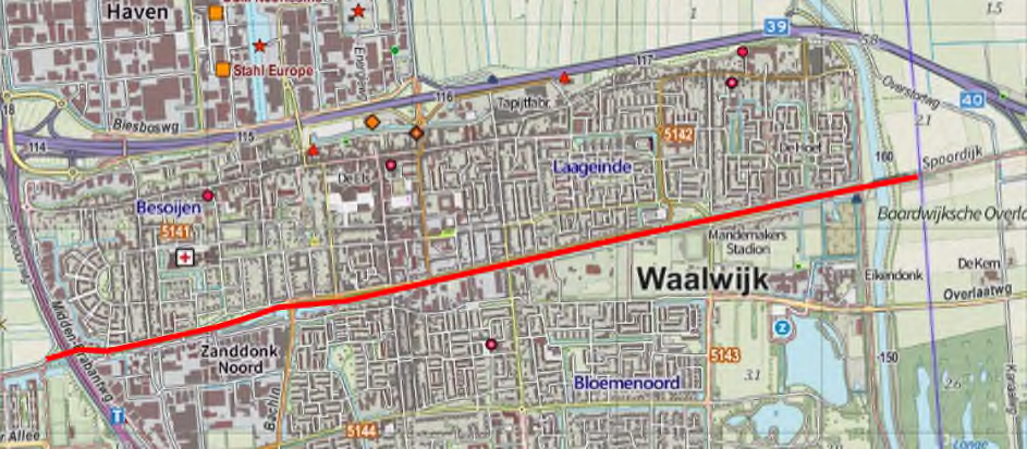 3.3 Grondgebied gemeente Waalwijk Op het grondgebied van de gemeente Waalwijk is dezelfde overweging gemaakt als op het grondgebied van gemeente s-hertogenbosch: er is reeds een route aanwezig die