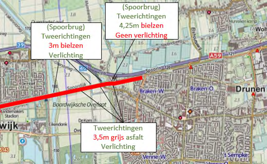 In figuur 20 verloopt de nieuwe verbindingsweg (Verlengde Spoorlaan) naar een nieuwe rotonde en komt de fietsroute ten zuiden hiervan te liggen.