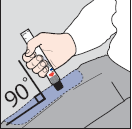 Houd de injector 10 seconden (tel langzaam tot 10) stevig op de plaats tegen de dij alvorens de injector te verwijderen. De zwarte dop zal zich automatisch over de naald sluiten. 5.
