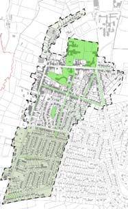 sterk groen karakter Enkel in noordelijk deel liggen parkzones en groen (publieke) recreatiezones) Bebouwing Omwille