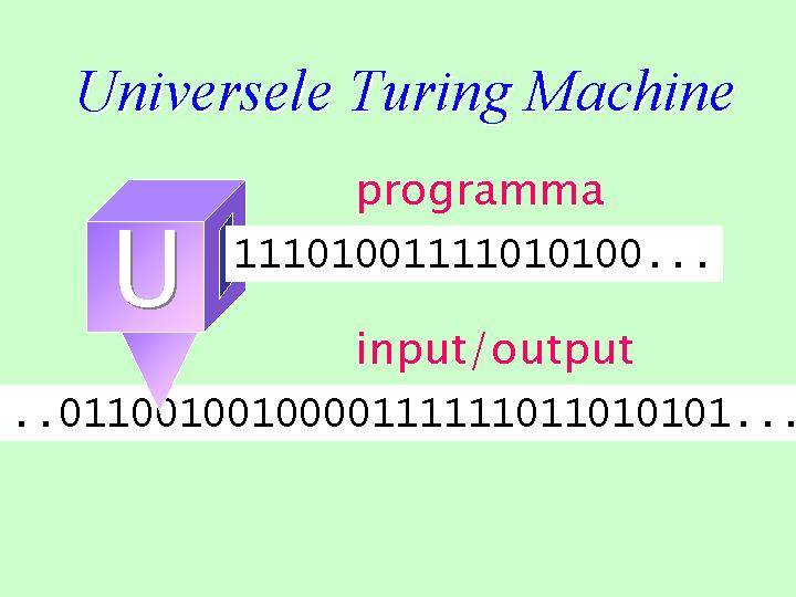 6 Robbert Dijkgraaf De universele Turingmachine Is het nodig om voor iedere opdracht een nieuwe Turingmachine te bouwen?