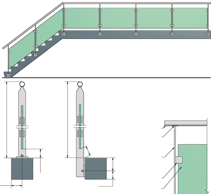 ARGENTUM balustrades en traphekken min. 100 Leuning Schotel Baluster max. 100 min. 70 1000 mm (boven 13 meter: 1200 mm) 1000 mm (boven 13 meter: 1200 mm) min.