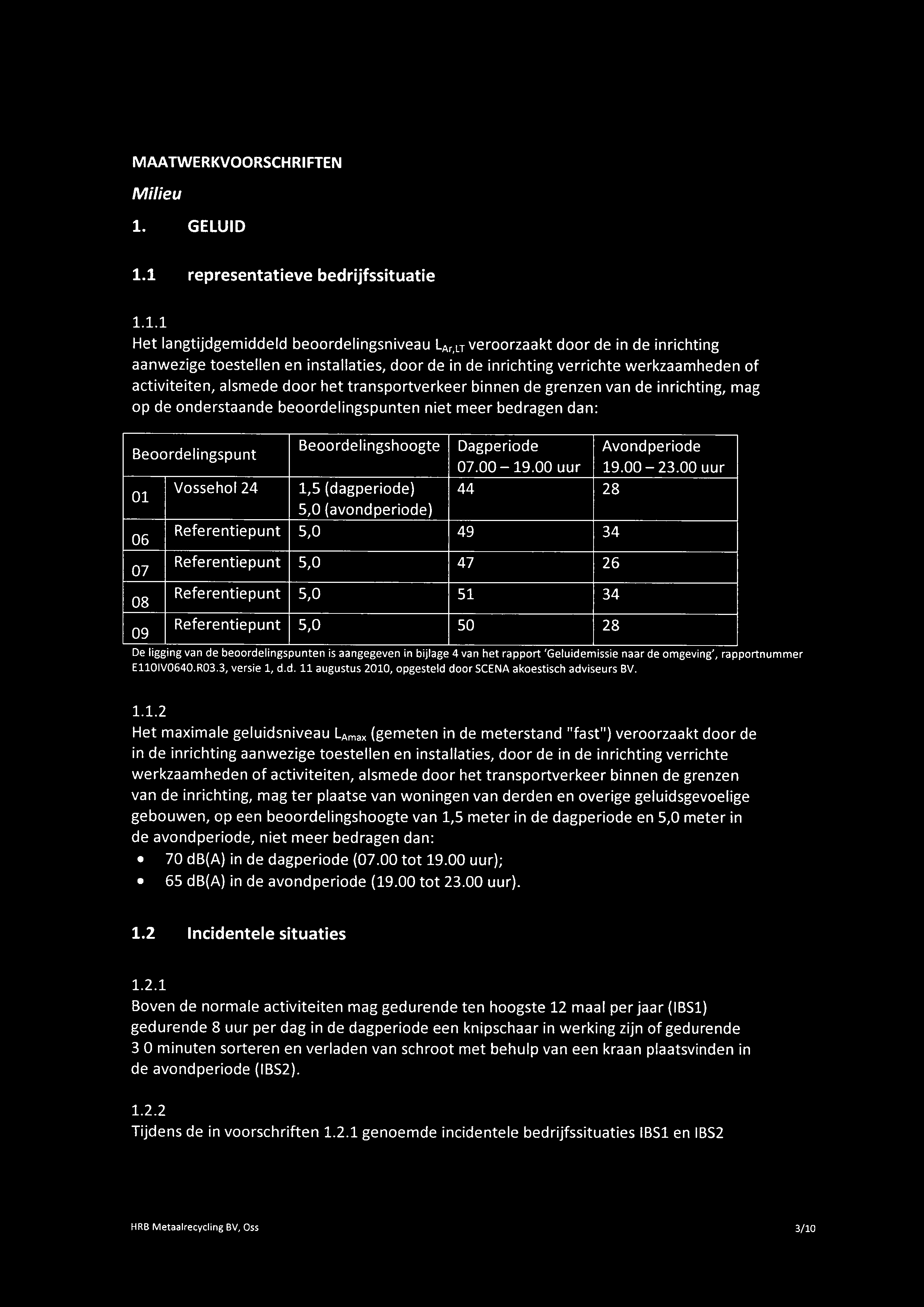 1 representatieve bedrijfssituatie 1.1.1 Het langtijdgemiddeld beoordelingsniveau LAr,lT veroorzaakt door de in de inrichting aanwezige toestellen en installaties, door de in de inrichting verrichte