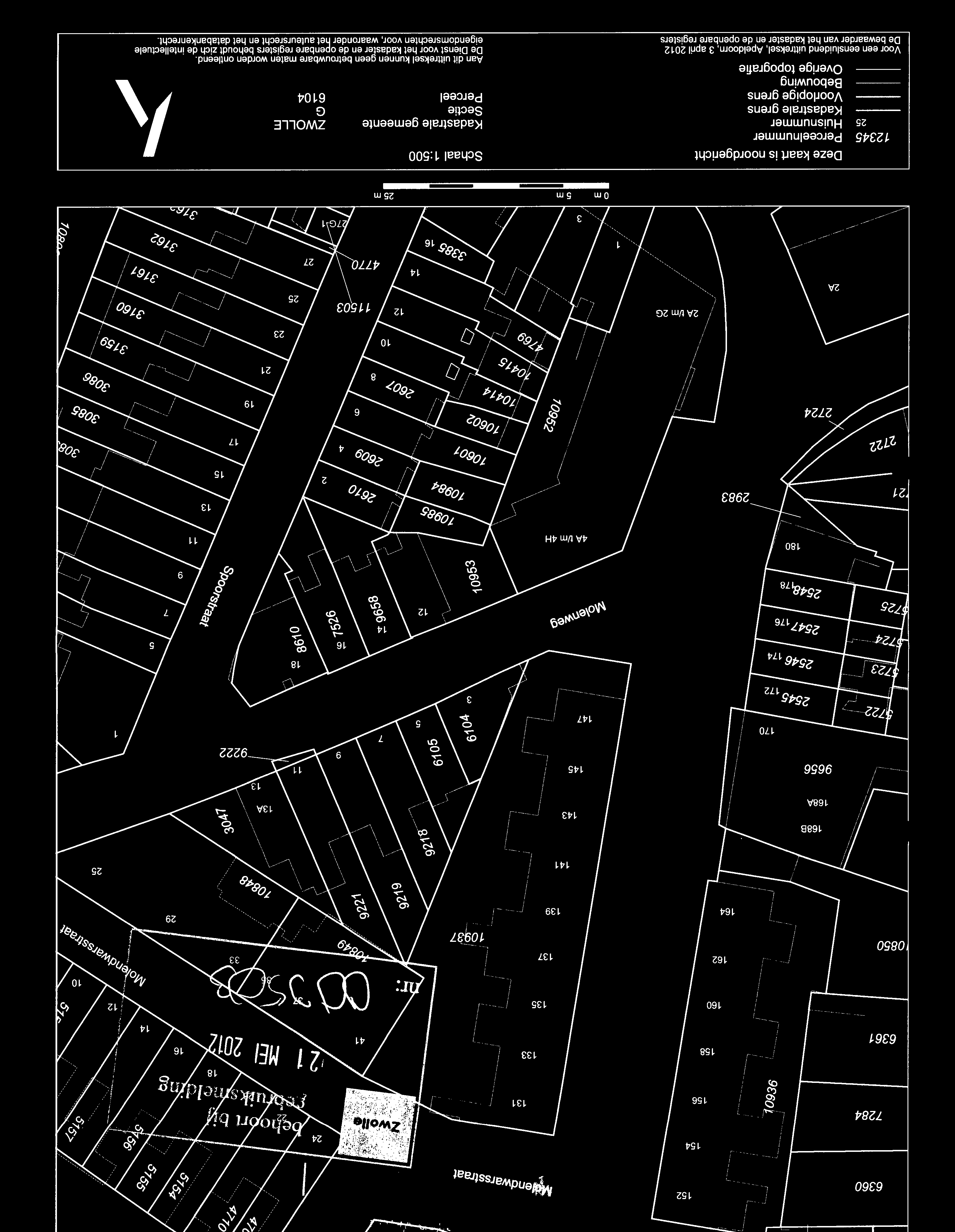 Schaal 1 :500 '\ Kadastrale gemeente ZWOLLE Sectie G Perceel 6104 Aan dit uittreksel kunnen geen betrouwbare maten worden ontleend.