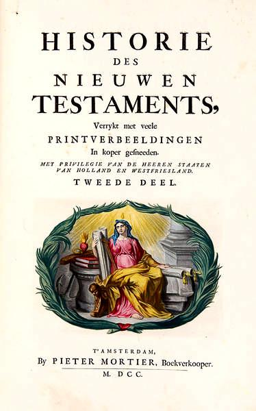 Mortierbijbel (1700) 1 In de zeventiende eeuw begon de grote bloei van de Bijbelse prentkunst. Men maakte gebruik van een nieuw procedé: het drukken op koperplaten.