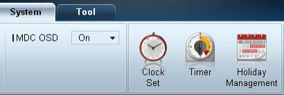 Tijd Clock Set Hiermee wijzigt u de tijd van het geselecteerde weergaveapparaat volgens de tijd op een computer. Als de tijd niet is ingesteld op het weergaveapparaat, worden geen waarden weergegeven.