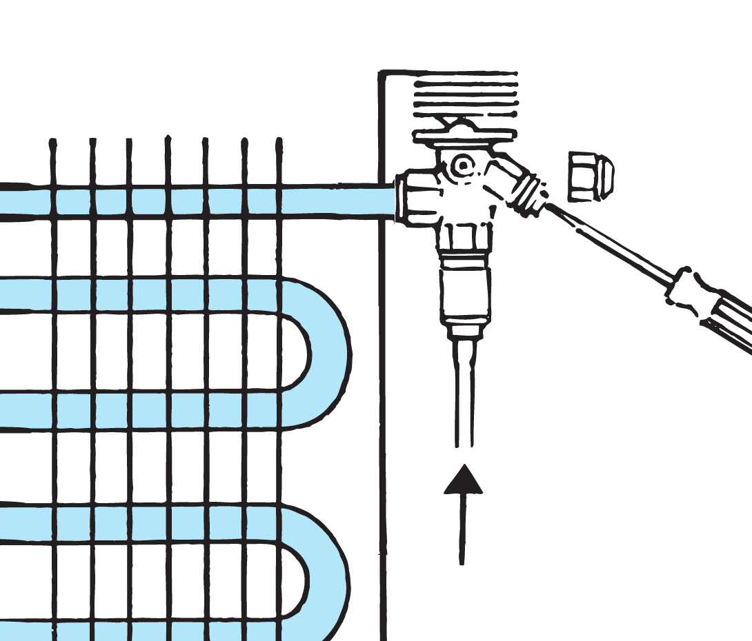 Montage (vervolg) Zoals eerdere vermeld, moet de voeler worden gemonteerd op het horizontale gedeelte van de zuigleiding net na de verdamper.
