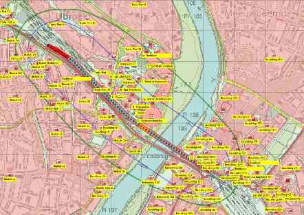 Figuur 4.1. Ligging PR-contouren >40 km/u (rood: PR 10-6, blauw: PR 10-7, groen: PR 10-8 ). Figuur 4.2.