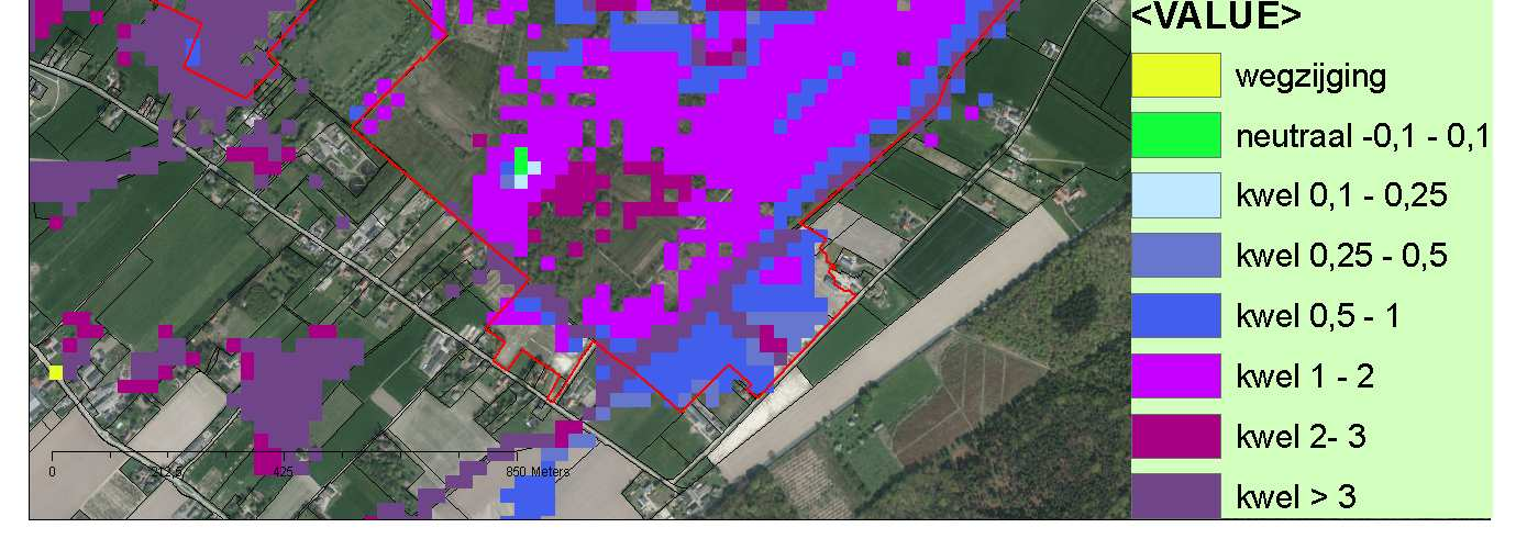 De sterkste kwel treedt op aan de westzijde van het gebied. In de zomer wordt de kwelstroom duidelijk minder sterk en valt weg in het noord-westelijk deel van De Bruuk.