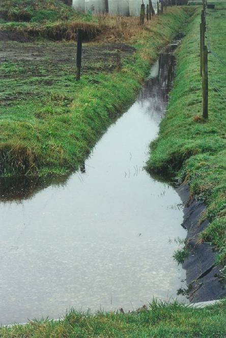 Afbeelding 5.7: Door de afvoer van het erfwater via het grindfilter is er zelfs bij veel neerslag geen wateroverlast meer rond de afvoersloot.