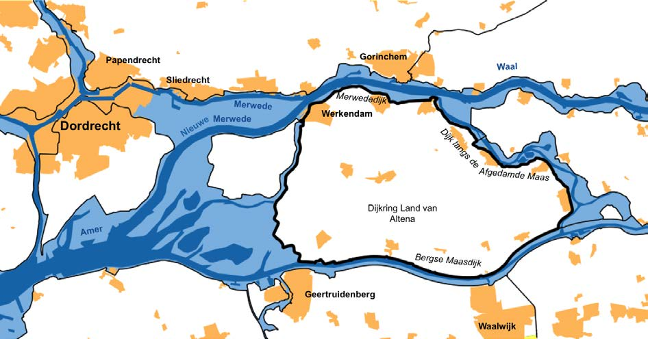 Het onderstaande kaartje geeft dijkring Het Land van Heusden en Altena weer (bron 2).