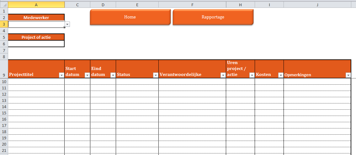 7. Rapportage per medewerker De rapportage per medewerker maak je aan door een medewerker te selecteren en aan te geven of je het overzicht per project wilt of per actie.