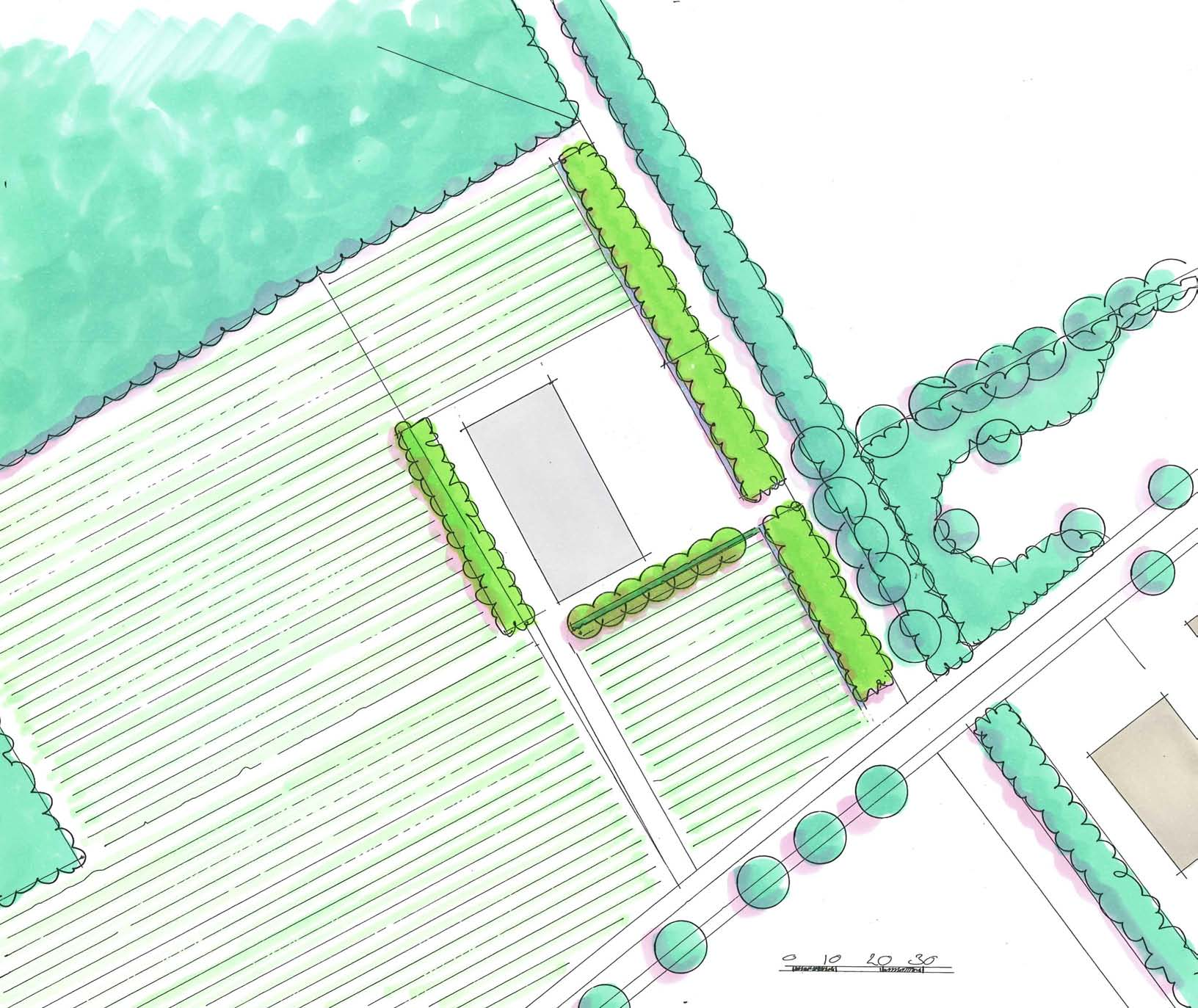 BEPLANTINGSPLAN 1:1000 Het beplantingsplan omvat op grond van het voorafgaande de realisatie van; S1 houtwallen, H1 hagen, B1 een bomenrij.