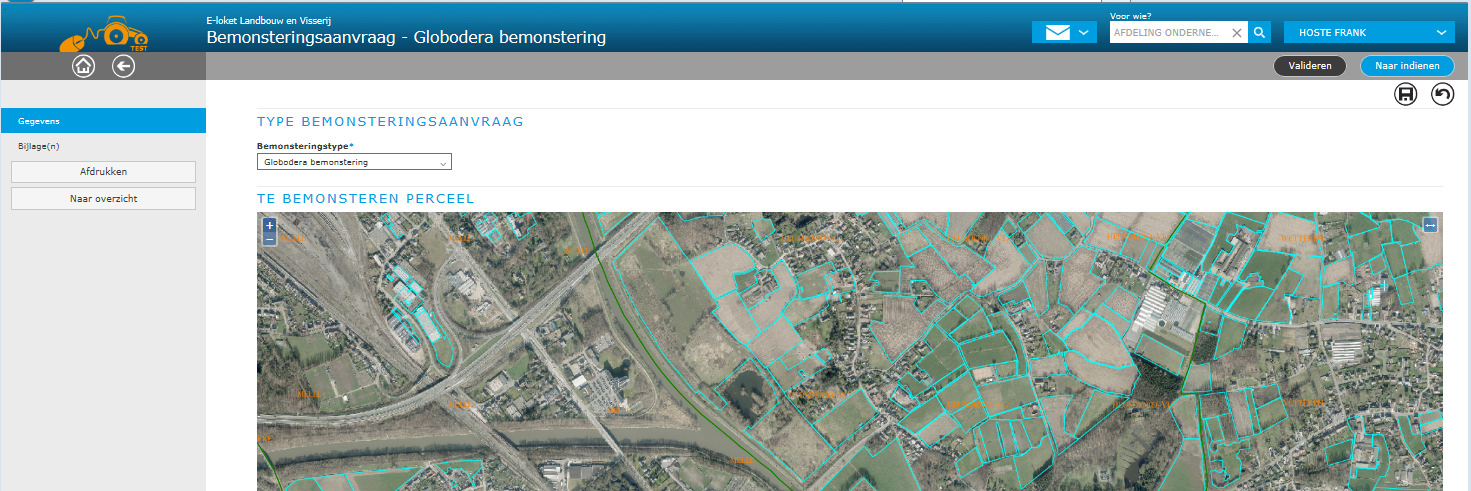 5.2.5 De functies op de percelenkaart De kaart is interactief en laat toe om naar de gewenste locatie te navigeren via twee handige functies: het (in- en uit-) zoomen en het verslepen.