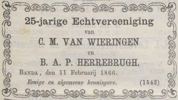 Cornelis Martinus was de zoon van Cornelis van Wieringen (1780-1829) en Sara Johanna Smit (1786-1849). Zij trouwden in 1813 in Stabroek (George Town) in Demarary.