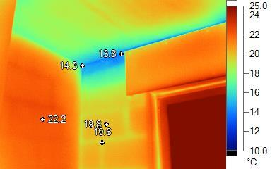 ouderslaapkamer); de oppervlaktetemperaturen zijn er dan ook erg hoog.