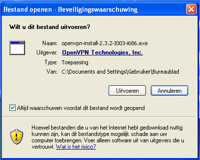Windows XP Benodigdheden Voor de installatie van de OpenVPN Client onder Windows is naast het OpenVPN certificaat de meest recente