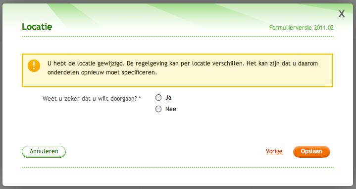 Notice bij wijzigen locatie Tekst notice: U hebt de locatie gewijzigd.