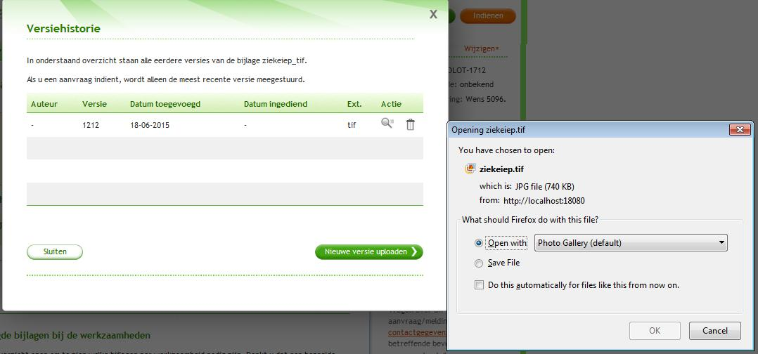 Bijlage openen op 'Versiehistorie' pagina. 7.1.