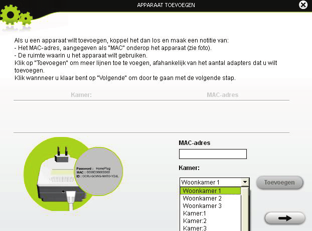 - Koppel de stopcontactadapter los die u aan de bewakingslijst wilt toevoegen en noteer het MAC-adres ervan.