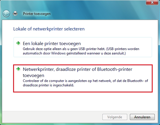 4.3.7. Onder Windows Vista: toegang tot de gedeelde printer Op de computers die gebruik gaan maken van de gedeelde printer: 1. Klik op Start/Configuratiescherm. 2.
