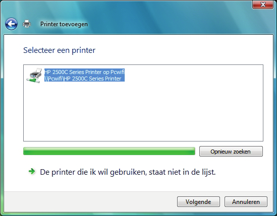 5. Windows doorzoekt uw netwerk op gedeelde printers.