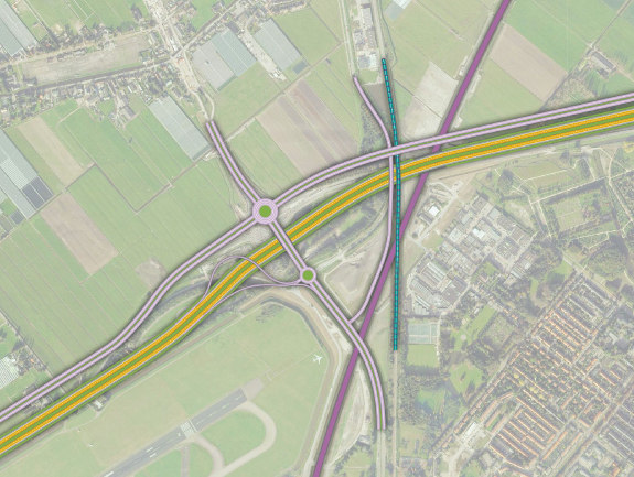 Afbeelding 4.4 Variant 1, HSL, verhoogde Randstadrail en N471 N471 A13 Voor een optimale ontsluiting van de Schieveense Polder, ligt de Doenkade noordelijk van de Rijksweg 13/.