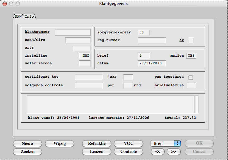 3. NAW tabblad Info Bij het invoerveld instelling dient de code van de instelling te worden ingevoerd.