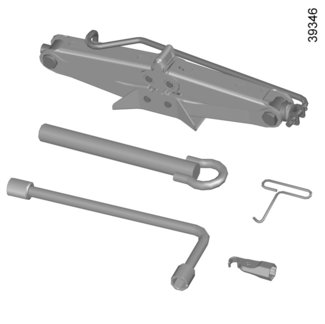 GEREEDSCHAP (1/2) B 6 3 4 Krik 3 Vouw hem in voordat u hem in zijn houder plaatst (let op dat u de wielmoersleutel 4 goed terugplaatst). 1 2 5 Wieldopsleutel 5 Voor het verwijderen van de wieldoppen.