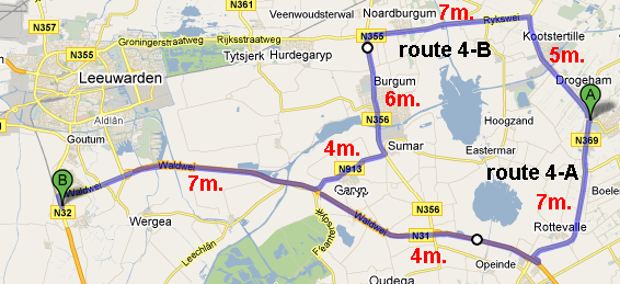 Figuur 12 routes tussen Harkema en de Werpsterhoek Totaalbeeld ontsluitingen: Ontsluiting Kollum/Buitenpost Richting Groningen (A7): Richting Heerenveen (A7): Richting Werpsterhoek (A32): Richting