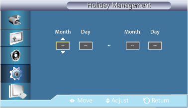 Het LCD-scherm aanpassen Holiday : selecteer Apply om de timer tijdens vakanties uit te schakelen en Don't apply om de timer tijdens vakanties in te