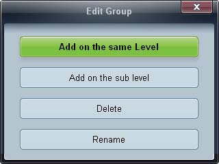 Add on the sub level: Hiermee maakt u een subgroep onder de geselecteerde groep.