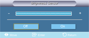 Het LCD-scherm aanpassen Brightness Sensor Brightness Sensor herkent de lichtsterkte van de omgeving, zodat de helderheid van de afbeelding automatisch kan worden bijgesteld. 1. Off 2.