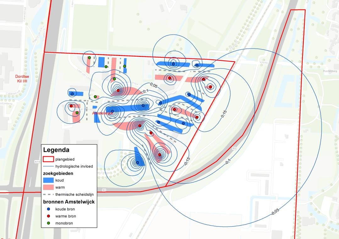 Figuur 13 Hydrologische effecten 4.1.1 Effecten op belangen Binnen het berekende hydrologische invloedsgebied bevinden zich geen andere omgevingsbelangen die door de bodemenergiesystemen negatief beïnvloed zouden kunnen worden.