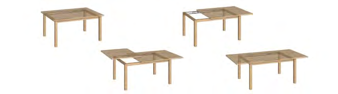 Ongedeeld tafelblad vaste tafelpoten Topslide Topslide Geleiders voor uittrekbare tafels voor een inlegblad voor tafellengtes van 800 2000 mm tot max.