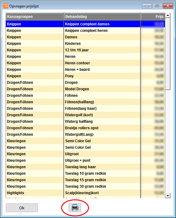 Prijslijst Opvragen prijslijst (afdrukken) Het opvragen van de prijslijst is al enige tijd mogelijk. Nu is het mogelijk om deze prijslijst ook af te drukken.