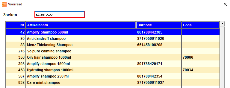 Zoeken / selectie Bij het opzoeken van een artikel is de mogelijkheid toegevoegd om de selectie te sorteren.
