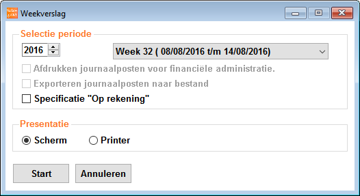 De selectie is ook van toepassing op de nog af te sluiten kassabonnen. Week/Maand/Kwartaal/Jaar verslag. Tot op heden werden alleen de bedragen geteld van afgesloten dagen.