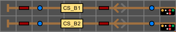 Pijlen Het pijlelement toont normaal de richting van een trein. Tijdens het wijzigen geeft het de standaardrichting van het blok zelf aan.