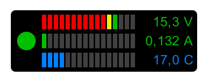In het schakelbord kunnen de booster-elementen drie toestanden hebben: uit, aan en alarm. De rode alarmtoestand wordt alleen getoond als de booster een probleem meldt.