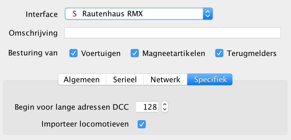 Rautenhaus RMX De Rautenhaus RMX interface kan worden gebruikt met de centrale RMX950USB of de aparte interface RMX952. Het ondersteunt automatisch twee bussen.