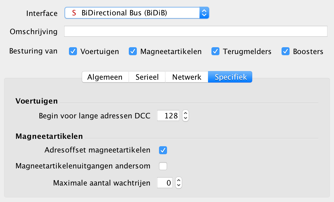 BiDiB De BiDirectional-Bus (BiDiB) interface kan worden gebruikt om elke centrale aan te sturen die volgens de BiDiB-standaard werkt zoals beschreven op http://bidib.org.