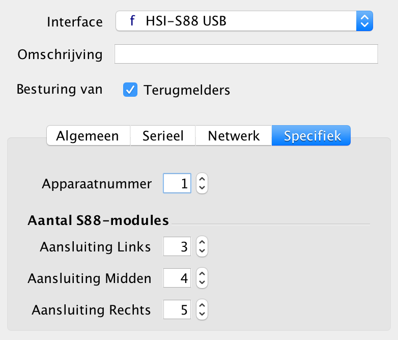HSI-S88 De HSI-S88 interface werkt alleen met de seriële versie van de HSI-S88. De HSI-S88 wordt altijd gebruikt als een extra interface, omdat hij alleen terugmelders kan inlezen.