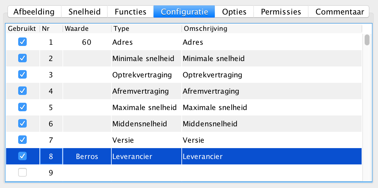Programmeren van decoders Elke decoder heeft een lijst configuratie-variabelen (voor DCC) of parameters (voor Selectrix) die zijn gedrag bepalen.