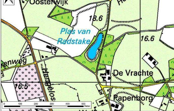 5.2 Plas van Radstake, Zelhem Gebiedsbeschrijving De Plas van Radstake is gelegen bij Zelhem in de provincie Gelderland. Het water heeft een oppervlak van,55 ha. De breedte is gemiddeld 35 meter.
