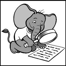 Pictogram moeilijke woorden: de olifant op het pictogram kijkt heel goed naar iets om erachter te komen wat het is; de