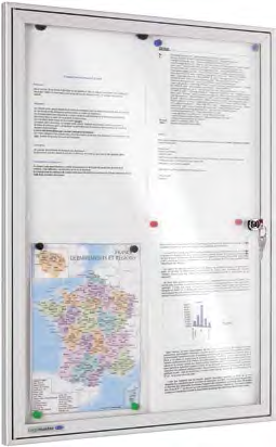 ECONOMY binnenvitrine n Voor gebruik binnenshuis n Magneethoudend; kan worden beschreven met boardmarkers n Geanodiseerde aluminiumomlijsting met aluminium hoeken voor maximum