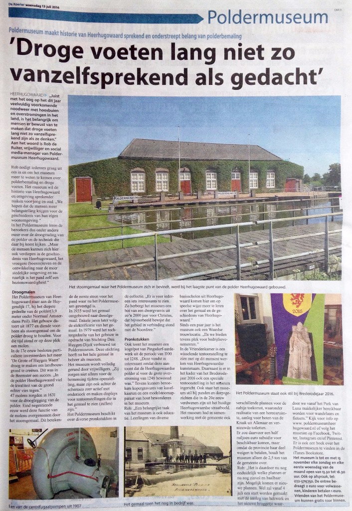 Lokale pers Het Poldermuseum heeft in het afgelopen jaar meerdere keren aandacht van de lokale pers gekregen. In het bijzonder gaat het dan om het Noord Hollands Dagblad en De Koerier.
